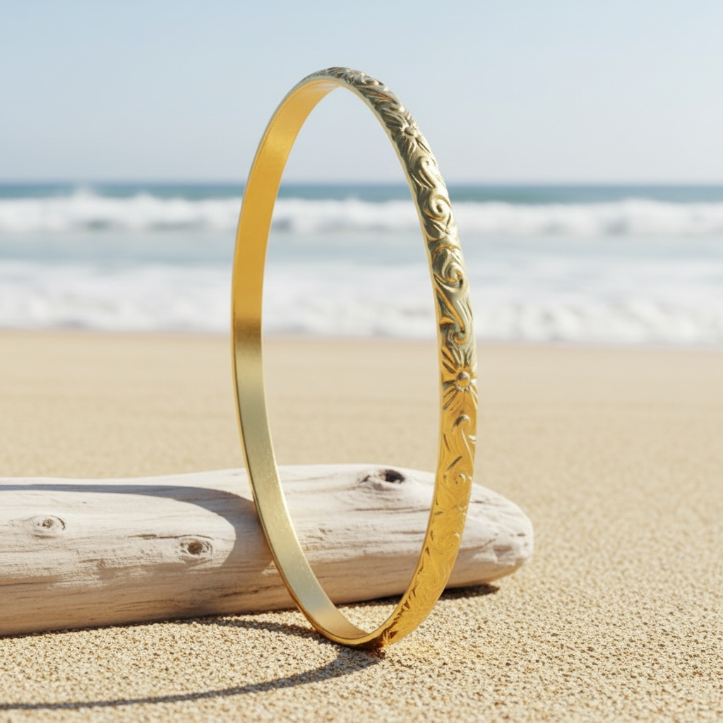 Women's Hawaiian Design Copper Bangle Bracelet, Tropical Gift